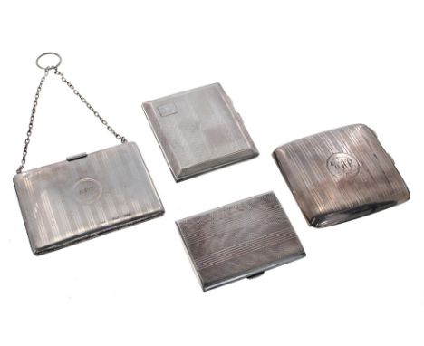 George V engine turned silver purse on chain, maker Zaccariah Barraclough &amp; Sons, Birmingham 1912, 4" x 3"; together with