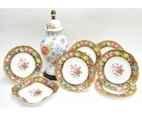 Copeland's Spode porcelain dessert service retailed by T Goode &amp; Co. Ltd, painted with roses within floral borders compri