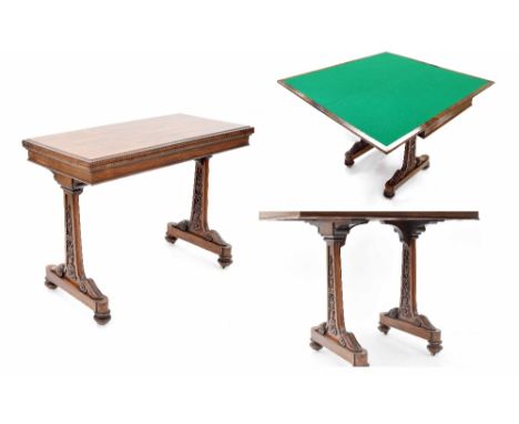 Fine quality early 19th century rosewood metamorphic fold-over card table by T &amp; G Seddon, the swivel top enclosing a gre