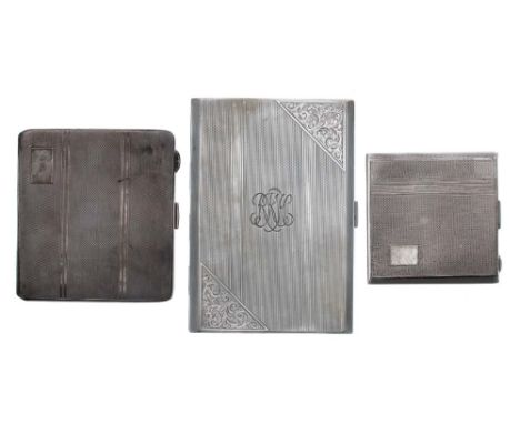George VI engine turned silver cigarette case, maker Joseph Vale, Birmingham 1945, 5" x 3.5"; together with a smaller engine 