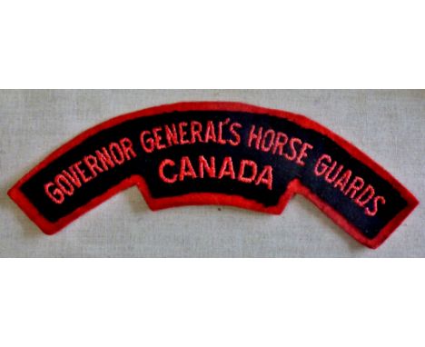 Canadian WWII Governor General's Horse Guards cloth shoulder patch, red on black