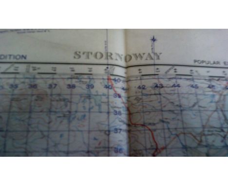 Map-Scotland-Stornowy- War Office Edition, ordnance survey map, sheet 14- published 1950-folded