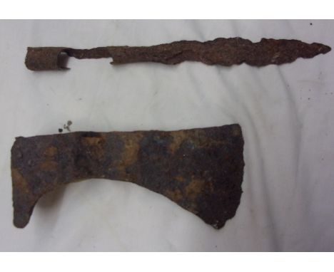 Metal detector finds: A Saxon or Viking Spear head and Axe head, in need of preservation but excellent East Anglian finds.
