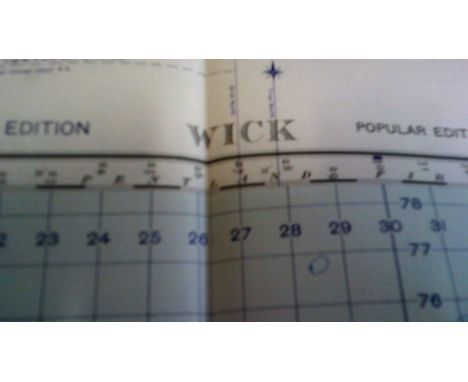 Map-Scotland - 'Wick'-sheet 12, War Office Edition - ordnance survey map-published 1950-folded in mint condition