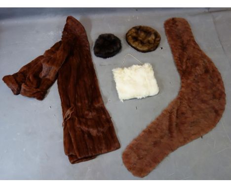 A ladies vintage Herbert Duncan mink coat, together with a mink stole, a fur muff, and a Bonwit Teller fur hat, and another f