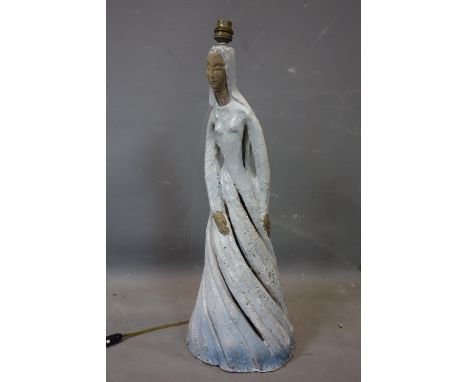 A 20th century glazed pottery figural lamp, signed, H.56cm 