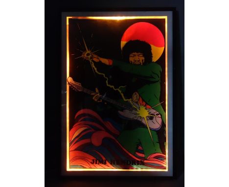 A vintage back lit poster of Jimi Hendrix by Scorpio posters Inc, framed with lighting and numbered 1619, 88 x 58cm 