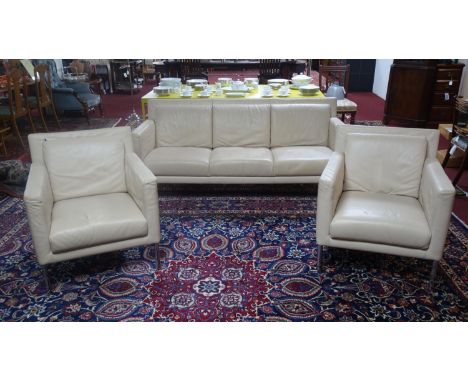 A Walter Knoll white leather 3 piece suite, sofa and pair of chairs 