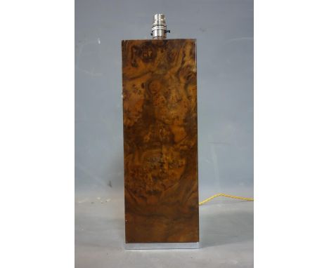 A burr walnut effect table lamp, on chrome base, H.48cm, no shade 