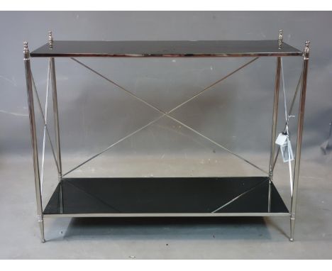 A contemporary two tiered rectangular console table, with black glass tops, H.78 W.100 D.41cm 
