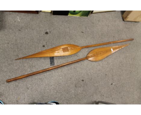A LARGE PAIR OF WEST AFRICAN TRIBAL ART NIGERIAN / BENIN WOODEN CANOE PADDLES