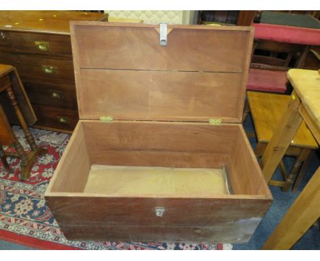 A LARGE HARDWOOD TRAVEL TRUNK W-102 CM