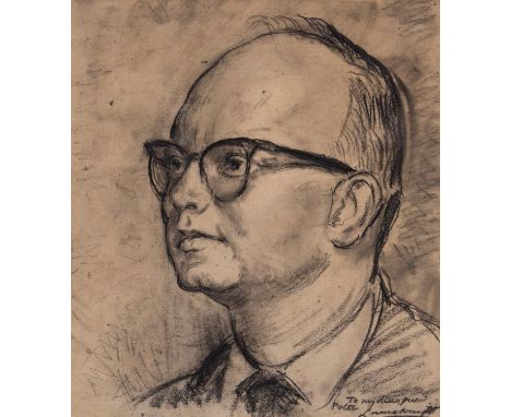 Dame Laura Knight RA (1877-1970), Portrait of a Man, chalk, inscribed and signed, 29cm x 25.5cm, framedAbbott and Holder labe