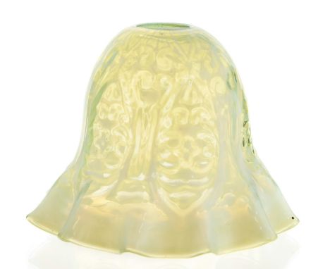 John Walsh Walsh, an Arts and Crafts straw opal glass light shade, optic moulded with stylised foliate arcading in the Art No