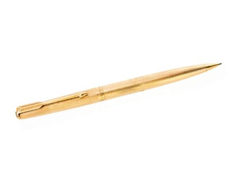 Parker 61 9 carat gold mechanical pencil, engine turned barley stipe design, hallmarked London 1967