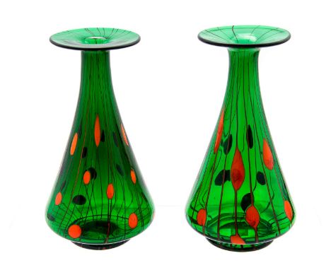 Koloman Moser (attributed) for Loetz, a pair of Secessionist glass Ausfuehrungen 122 pattern vases, 1911, conical baluster fo