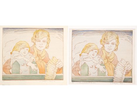 Arthur Rigden Read (1879-1955), Strangers at the Gate, two woodblock prints, signed and numbered 11 of 50 and 13 of 50, 18cm 