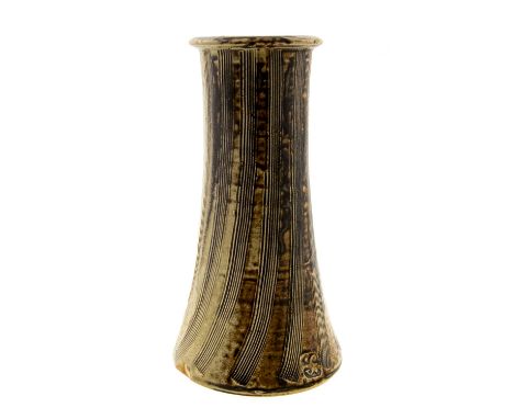 Leach Pottery, St Ives, a studio pottery vase, attributed to Bernard Leach, flared form with vertical incised comb decoration