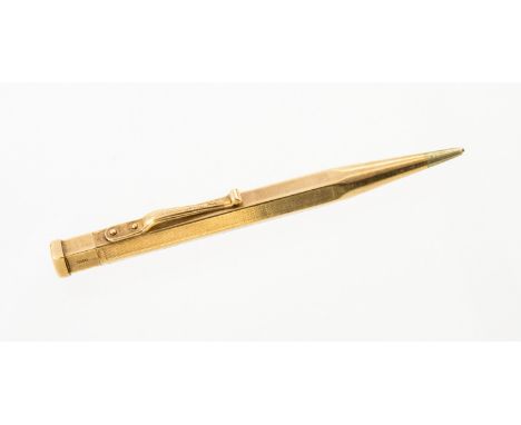 Yard o Lette, a 9 carat gold pencil, hexagonal section, barley engine turning, London 1947, 18.5g total