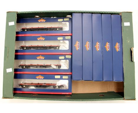 Bachmann: A collection of ten Bachmann BDA Bogie Bolster Wagons, Railfreight with Steel Beams, 38-159. (one box)