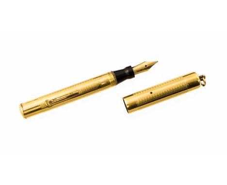 Swan gold filled fountain pen, engine turned cap and barrel, Mabie Todd and Co