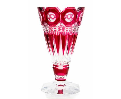 Joseph Simon for Val St Lambert, a Vianden cased glass vase, designed circa 1930, ruby over colourless, conical form with Art