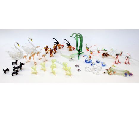 A collection of 1950s lamp work ornaments, to include cocktail sticks, animals, etc 
