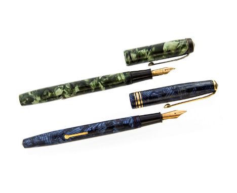 Conway Stewart 73 fountain pen, blue black opal marbling, and a Conway Stewart Universal Pen number 479 (2)