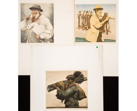 Arthur Rigden Read (1879-1955), Rabbits, The Sweep and Michaelmas Goose, three woodblock prints, two signed, circa 1923, 20cm