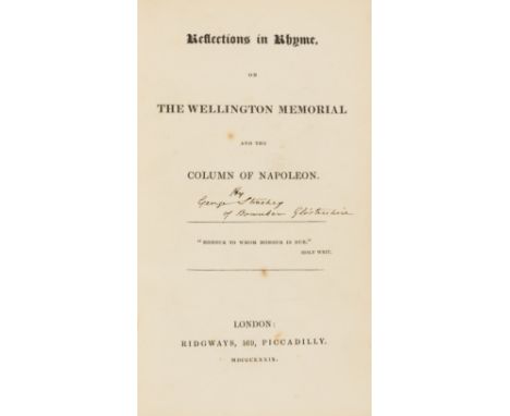 NO RESERVE [Strachey (George)] Reflections in Rhyme on the Wellington Memorial and the Column of Napoleon, first edition, 183