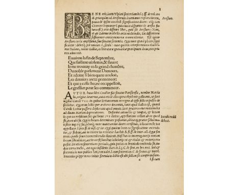 Love.- Martial de Paris, dit d'Auvergne. Aresta amorum, woodcut printer's device to title and verso of otherwise blank final 