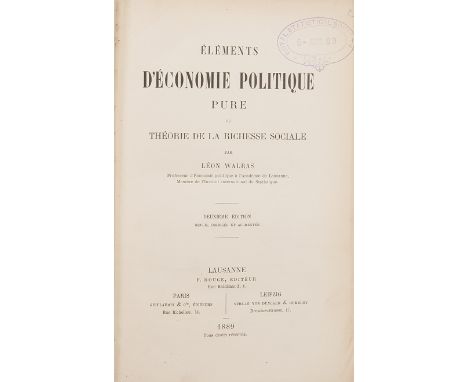 Walras (Léon) Éléments d'Économie Politique Pure ou Théorie de la Richesse Sociale, second edition, 6 folding plates, light t
