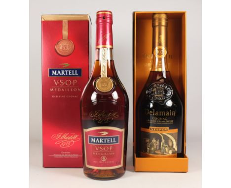 Martell VSOP Medallion old fine Cognac, Delamain XO Vesper Grande Champagne Cognac, both 40% vol, 70cl, in cartons 2 bottles 
