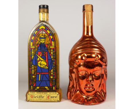 Barlelo Algezares Brandy Kabe, in copper finish twin-faced decanter, no contents or proof noted, H27cm, Vieille Cure Liquer d