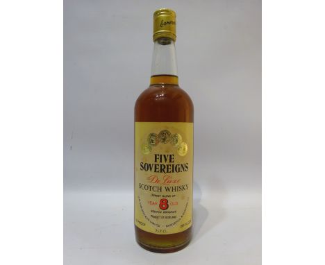 Five Sovereigns de luxe Scotch Whisky, blend of 8 year old whiskies, J W  Cameron & Co, 70% proof, 262/3 fl oz, 1 bottle   Co