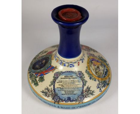 British Navy Pussers Rum, in Wade 'Lord Nelson' decanter, with wax seal, 54.5%, 1 litre with swing label and cork stopper    