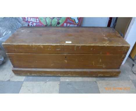 A Victorian pine carpenter's tool box, containing tools 