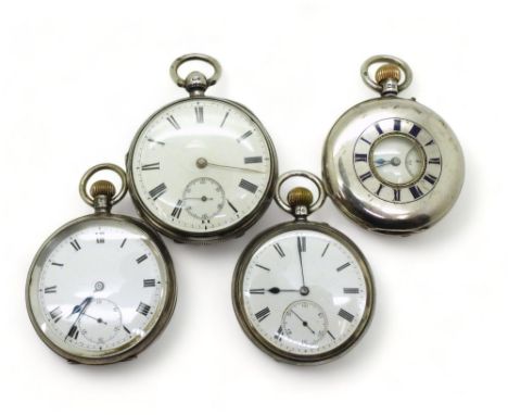 A silver open face pocket watch, hallmarked Chester 1896, with jeweled and engraved movement, a silver open face pocket watch