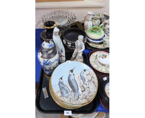 A Wedgwood black basalt bowl, a Lladro and Nao figures, assorted collectors plates etc Condition Report:No condition report a