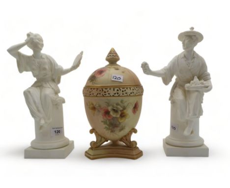 Two Royal Worcester unglazed figures Le Miroir and Le Panier both designed by A. Azori, together with a Royal Worcester Grain