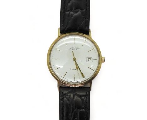 A 9ct gold Rotary quartz watch, weight including mechanism and strap 27.8gms Condition Report:Available upon request
