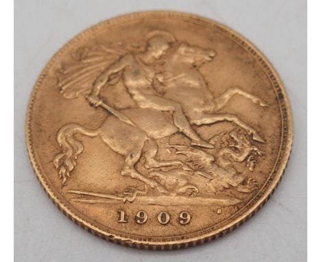 EDWARD VII&nbsp;½ Sovereign 1909 Obverse portrait of King Edward VII facing right legend around&nbsp;EDWARDVS VII D: G: BRITT