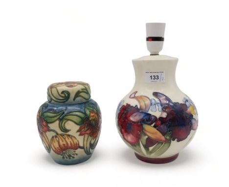 A Moorcroft frilled orchid table lamp together with a Anna Lily ginger jar designed by Nicola Slaney Condition Report:Availab