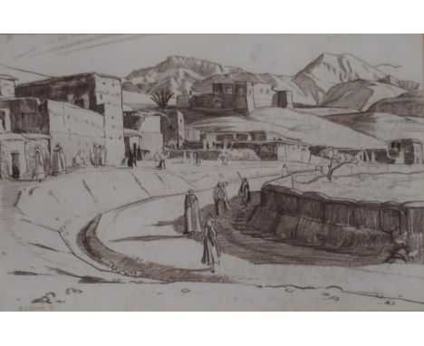 ALEXANDER GRAHAM MUNRO (SCOTTISH 1903-1985) &nbsp;TAHANOUT, GRAND ATLAS &nbsp;Pen on paper, signed lower left, 19 x 30cm &nbs