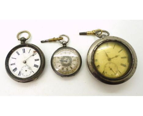 A pocket watch in a miners case hallmarked London 1870, diamond end cap and jewelled movement, together with a silver fob wat