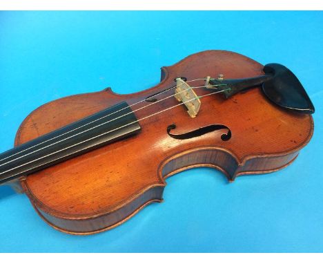 A violin with two piece back, length of back including the button 37cm, bears label, repaired by Thomas Alexander of Newcastl