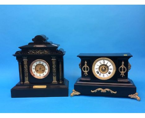 A slate mantle clock and one other