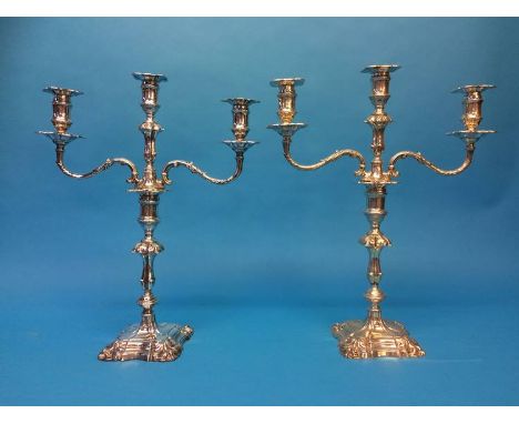 A pair of three branch candelabra, Hawksworth Eyre and Co. Ltd, Sheffield, 1902, 129.5oz total combined weight