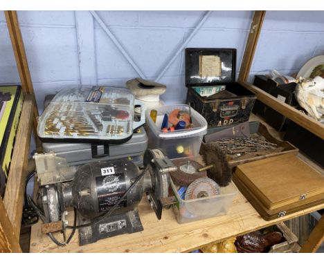 A Performance Power 150mm Bench Grinder, plus other tools and accessories, including drill bits