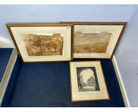 20th Century British School, watercolour, Reigate Park, signed Pyne to the lower left, framed, mounted and under glass, 56cm 